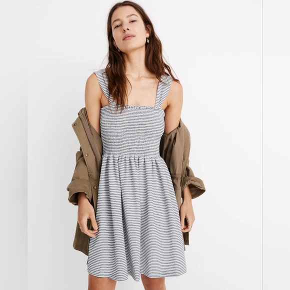 Madewell Texture & Thread Smocked Dress in Stripe - Picture 1 of 5